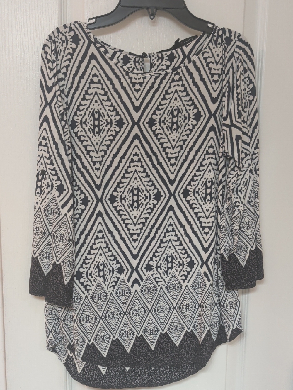 fun 2 fun Black & White Geometric Boho Tunic Top